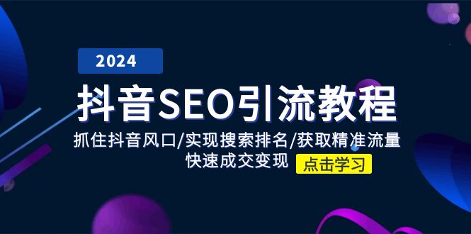 抖音SEO引流教程：抓住抖音风口/实现搜索排名/获取精准流量/快速成交变现-3YVIP资源库