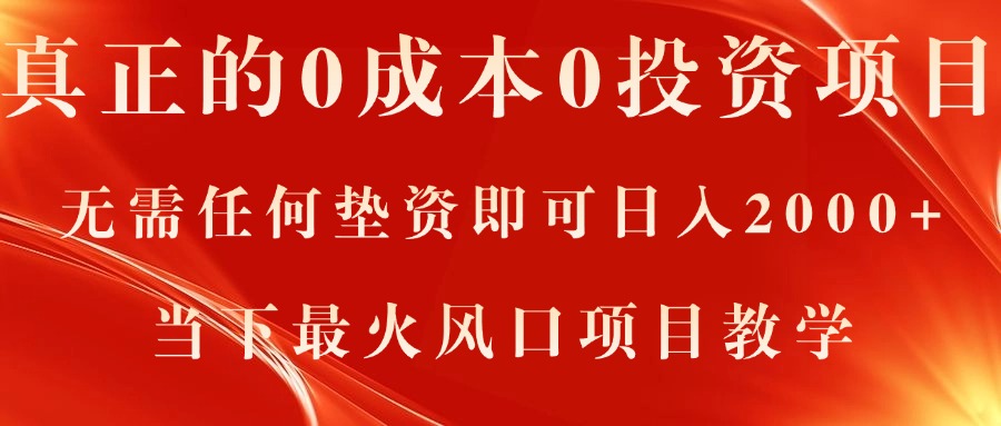 （11387期）真正的0成本0投资项目，无需任何垫资即可日入2000+，当下最火风口项目教学-3YVIP资源库