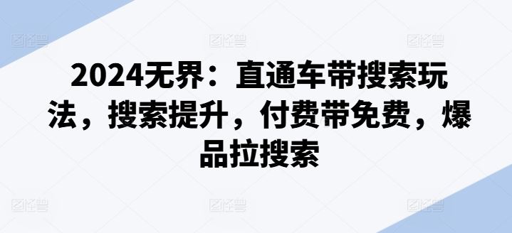 2024无界：直通车带搜索玩法，搜索提升，付费带免费，爆品拉搜索-3YVIP资源库
