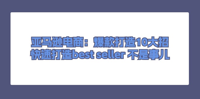 （11431期）亚马逊电商：爆款打造10大招，快速打造best seller 不是事儿-3YVIP资源库