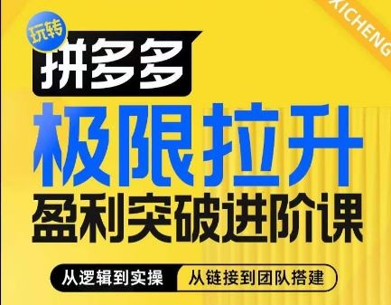 拼多多极限拉升盈利突破进阶课，​从算法到玩法，从玩法到团队搭建，体系化系统性帮助商家实现利润提升-3YVIP资源库