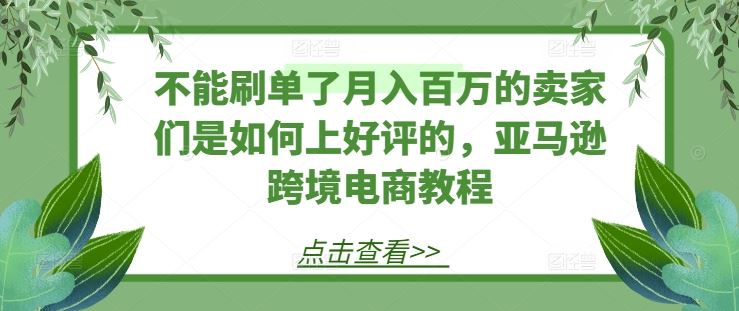 不能刷单了月入百万的卖家们是如何上好评的，亚马逊跨境电商教程-3YVIP资源库
