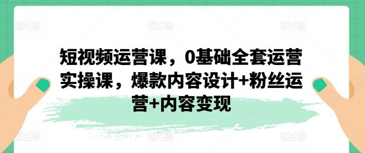 短视频运营课，0基础全套运营实操课，爆款内容设计+粉丝运营+内容变现-3YVIP资源库