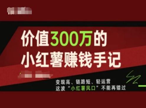 价值300万的小红书赚钱手记，变现高、链路短、轻运营，这波“小红薯风口”不能再错过-3YVIP资源库