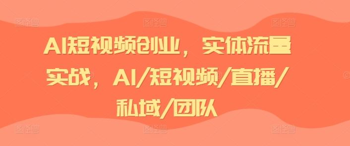 AI短视频创业，实体流量实战，AI/短视频/直播/私域/团队-3YVIP资源库