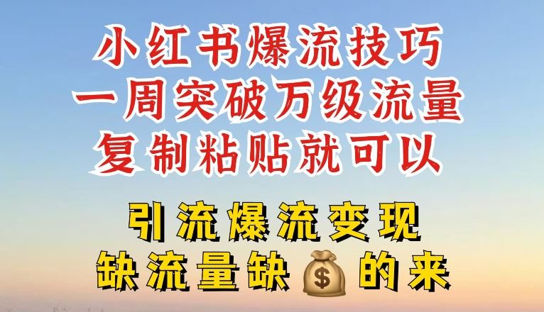 小红书爆流技巧，一周突破万级流量，复制粘贴就可以，引流爆流变现【揭秘】-3YVIP资源库