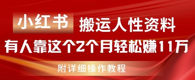 小红书搬运人性资料，有人靠这个2个月轻松赚11w，附教程【揭秘】-3YVIP资源库