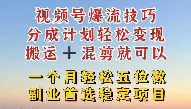 视频号爆流技巧，分成计划轻松变现，搬运 +混剪就可以，一个月轻松五位数稳定项目【揭秘】-3YVIP资源库