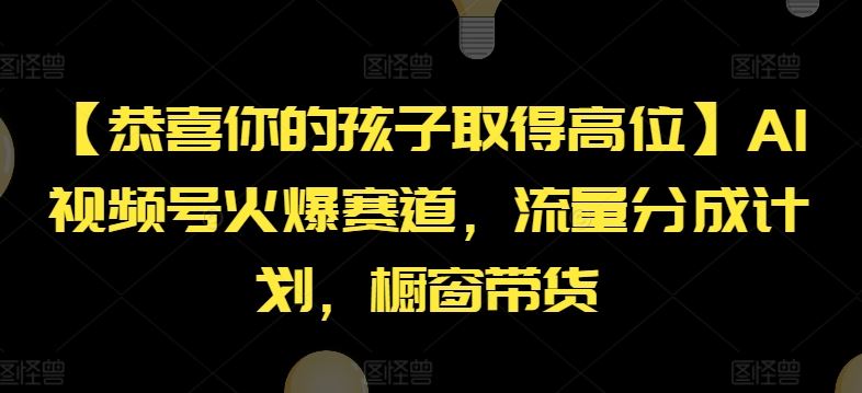 【恭喜你的孩子取得高位】AI视频号火爆赛道，流量分成计划，橱窗带货【揭秘】-3YVIP资源库
