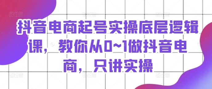 抖音电商起号实操底层逻辑课，教你从0~1做抖音电商，只讲实操-3YVIP资源库