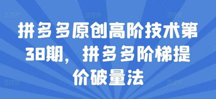 拼多多原创高阶技术第38期，拼多多阶梯提价破量法-3YVIP资源库
