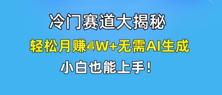 冷门赛道大揭秘，轻松月赚1W+无需AI生成，小白也能上手【揭秘】-3YVIP资源库