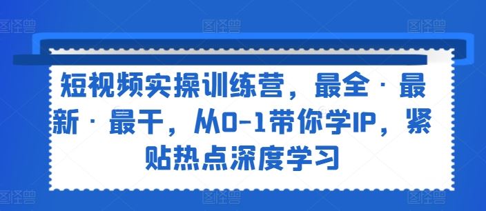 短视频实操训练营，最全·最新·最干，从0-1带你学IP，紧贴热点深度学习-3YVIP资源库