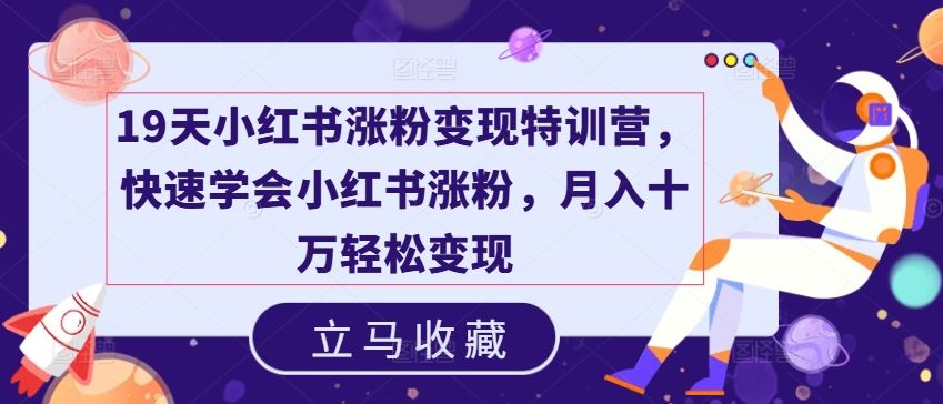 19天小红书涨粉变现特训营，快速学会小红书涨粉，月入十万轻松变现-3YVIP资源库