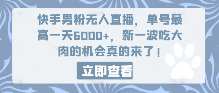 快手男粉无人直播，单号最高一天6000+，新一波吃大肉的机会真的来了-3YVIP资源库