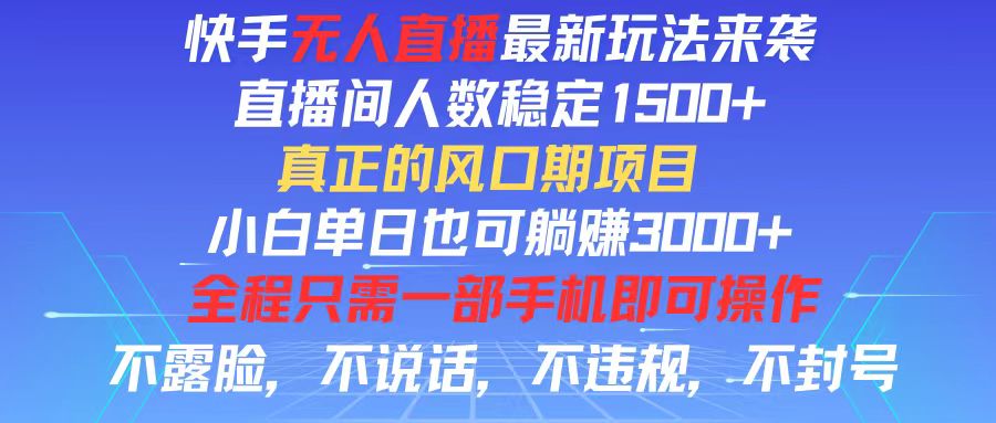 （11792期）快手无人直播全新玩法，直播间人数稳定1500+，小白单日也可躺赚3000+，…-3YVIP资源库
