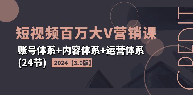 （11795期）2024短视频·百万大V营销课【3.0版】账号体系+内容体系+运营体系(24节)-3YVIP资源库