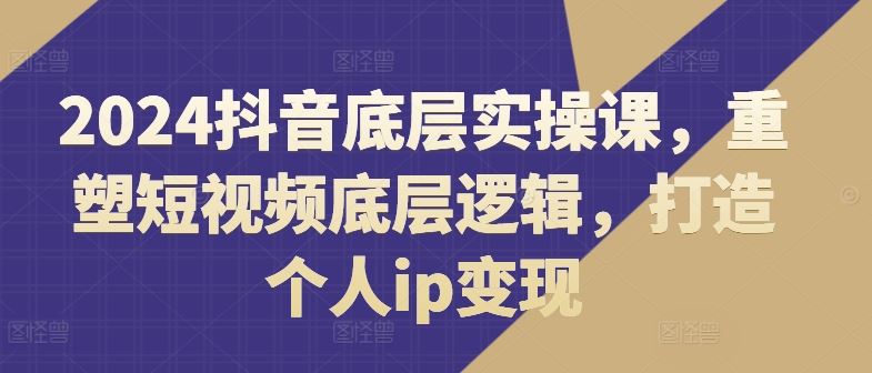 2024抖音底层实操课，​重塑短视频底层逻辑，打造个人ip变现-3YVIP资源库