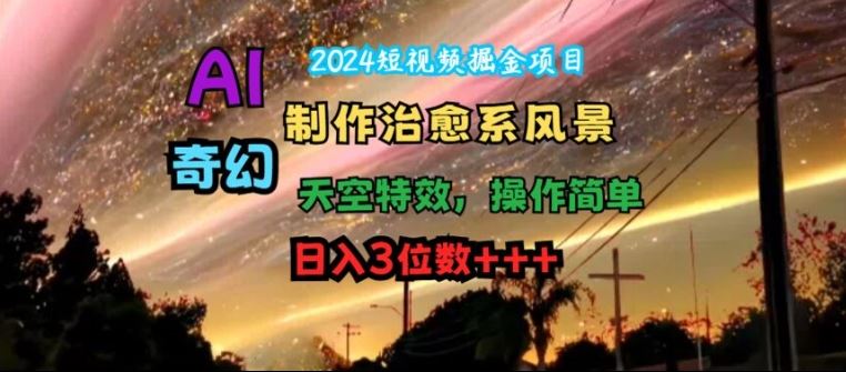 2024短视频掘金项目，AI制作治愈系风景，奇幻天空特效，操作简单，日入3位数【揭秘】-3YVIP资源库