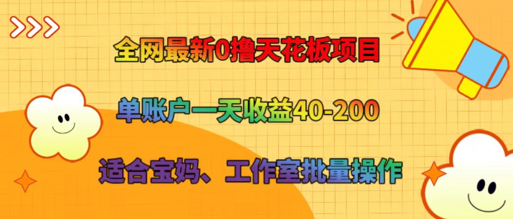 全网最新0撸天花板项目 单账户一天收益40-200 适合宝妈、工作室批量操作-3YVIP资源库