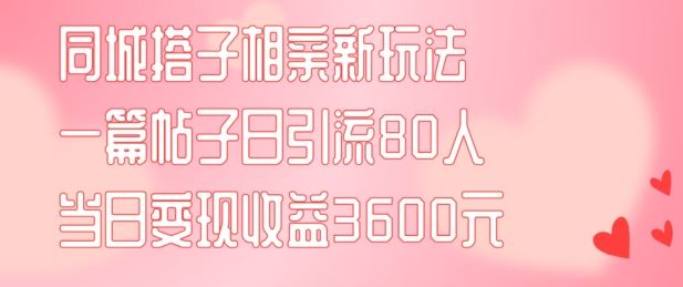 同城搭子相亲新玩法一篇帖子引流80人当日变现3600元(项目教程+实操教程)【揭秘】-3YVIP资源库
