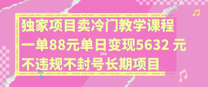 独家项目卖冷门教学课程一单88元单日变现5632元违规不封号长期项目【揭秘】-3YVIP资源库
