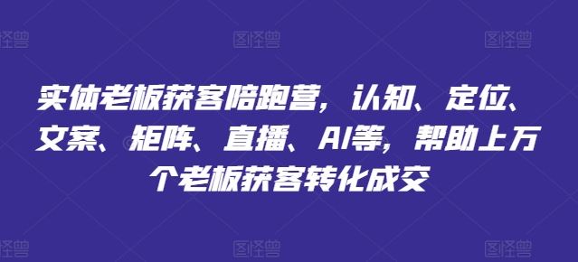实体老板获客陪跑营，认知、定位、文案、矩阵、直播、AI等，帮助上万个老板获客转化成交-3YVIP资源库