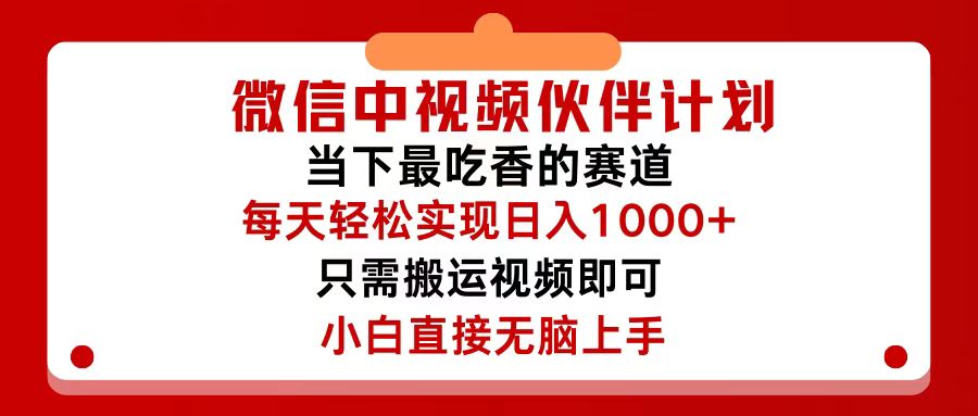 （12017期）微信中视频伙伴计划，仅靠搬运就能轻松实现日入500+，关键操作还简单，…-3YVIP资源库