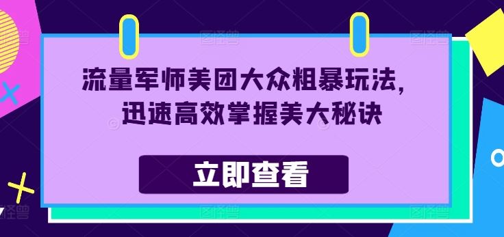流量军师美团大众粗暴玩法，迅速高效掌握美大秘诀-3YVIP资源库