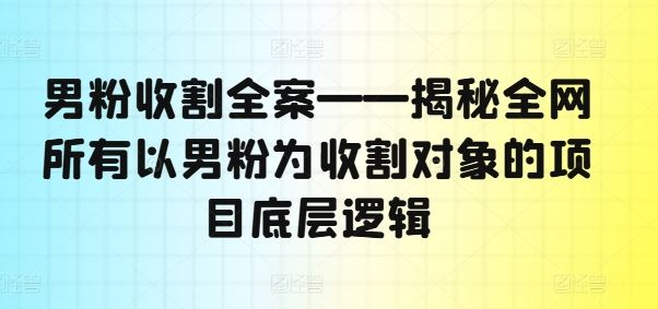 男粉收割全案——揭秘全网所有以男粉为收割对象的项目底层逻辑-3YVIP资源库