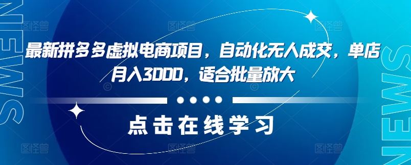 最新拼多多虚拟电商项目，自动化无人成交，单店月入3000，适合批量放大-3YVIP资源库