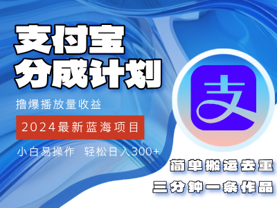 （12058期）2024蓝海项目，支付宝分成计划项目，教你刷爆播放量收益，三分钟一条作…-3YVIP资源库