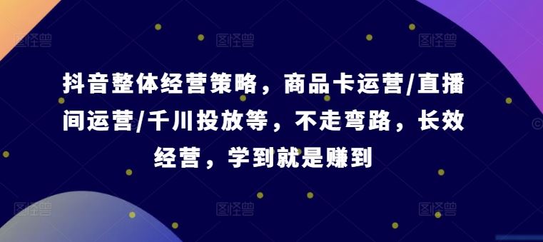 抖音整体经营策略，商品卡运营/直播间运营/千川投放等，不走弯路，学到就是赚到【录音】-3YVIP资源库