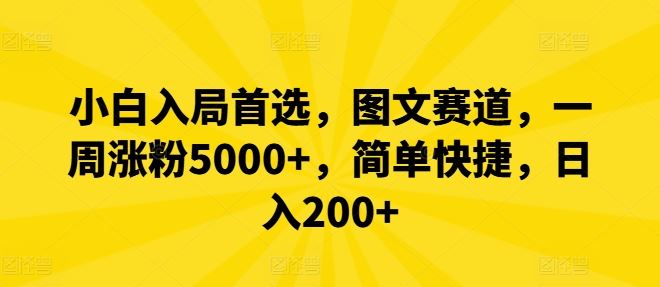 小白入局首选，图文赛道，一周涨粉5000+，简单快捷，日入200+-3YVIP资源库