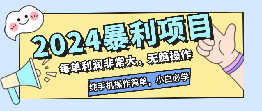 （12130期）2024暴利项目，每单利润非常大，无脑操作，纯手机操作简单，小白必学项目-3YVIP资源库
