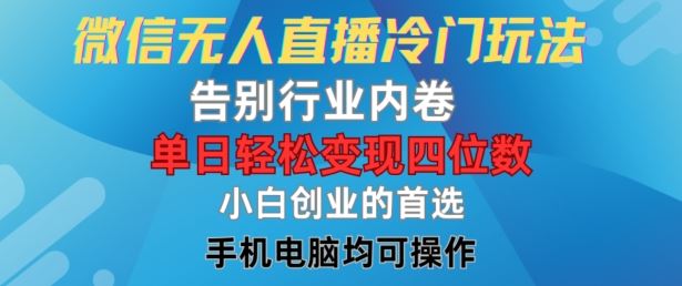微信无人直播冷门玩法，告别行业内卷，单日轻松变现四位数，小白的创业首选【揭秘】-3YVIP资源库