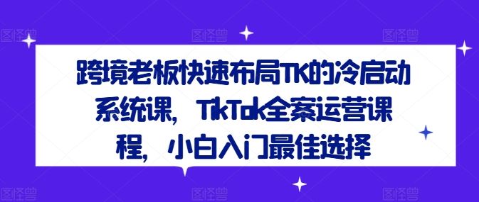 跨境老板快速布局TK的冷启动系统课，TikTok全案运营课程，小白入门最佳选择-3YVIP资源库
