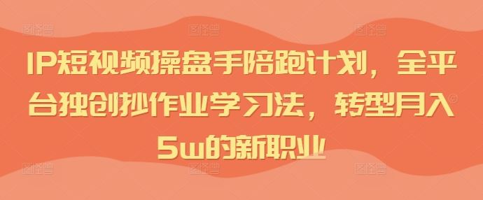 IP短视频操盘手陪跑计划，全平台独创抄作业学习法，转型月入5w的新职业-3YVIP资源库