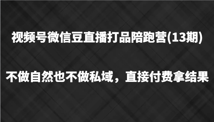视频号微信豆直播打品陪跑(13期)，不做不自然流不做私域，直接付费拿结果-3YVIP资源库