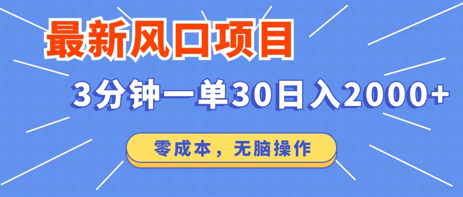 （12272期）最新风口项目操作，3分钟一单30。日入2000左右，零成本，无脑操作。-3YVIP资源库