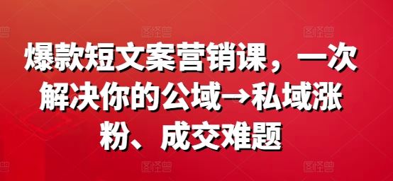 爆款短文案营销课，一次解决你的公域→私域涨粉、成交难题-3YVIP资源库