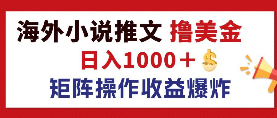 （12333期）最新海外小说推文撸美金，日入1000＋ 蓝海市场，矩阵放大收益爆炸-3YVIP资源库