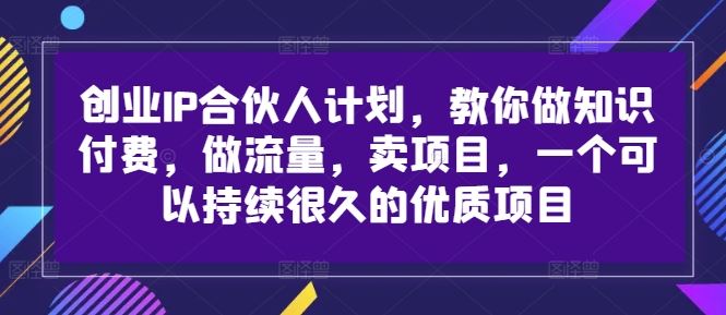 创业IP合伙人计划，教你做知识付费，做流量，卖项目，一个可以持续很久的优质项目-3YVIP资源库