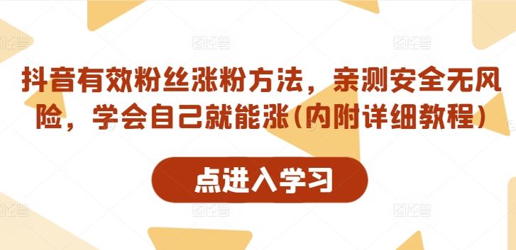 抖音有效粉丝涨粉方法，亲测安全无风险，学会自己就能涨(内附详细教程)-3YVIP资源库