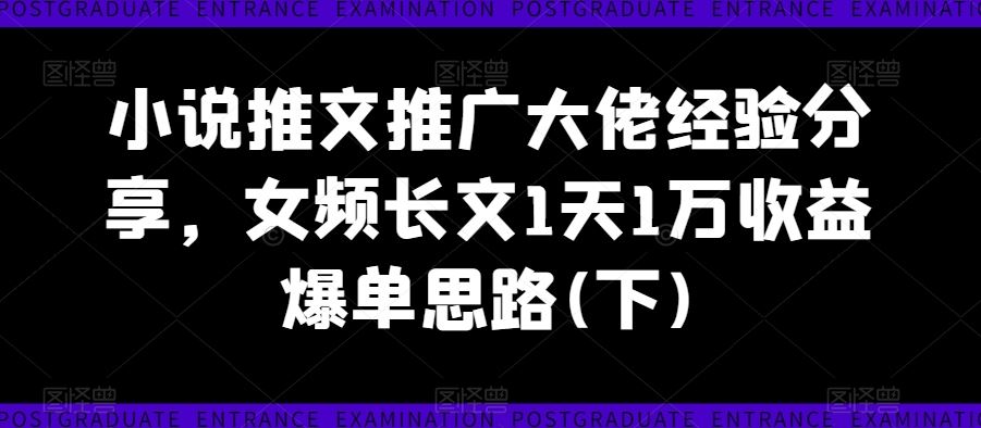 小说推文推广大佬经验分享，女频长文1天1万收益爆单思路(下)-3YVIP资源库