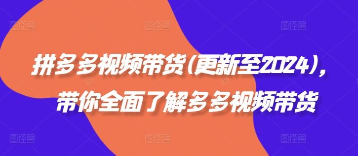 拼多多视频带货(更新至2024)，带你全面了解多多视频带货-3YVIP资源库