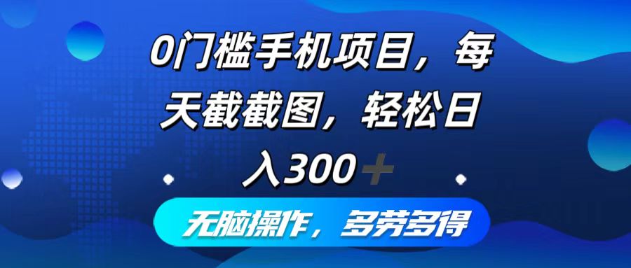 （12451期）0门槛手机项目，每天截截图，轻松日入300+，无脑操作多劳多得-3YVIP资源库