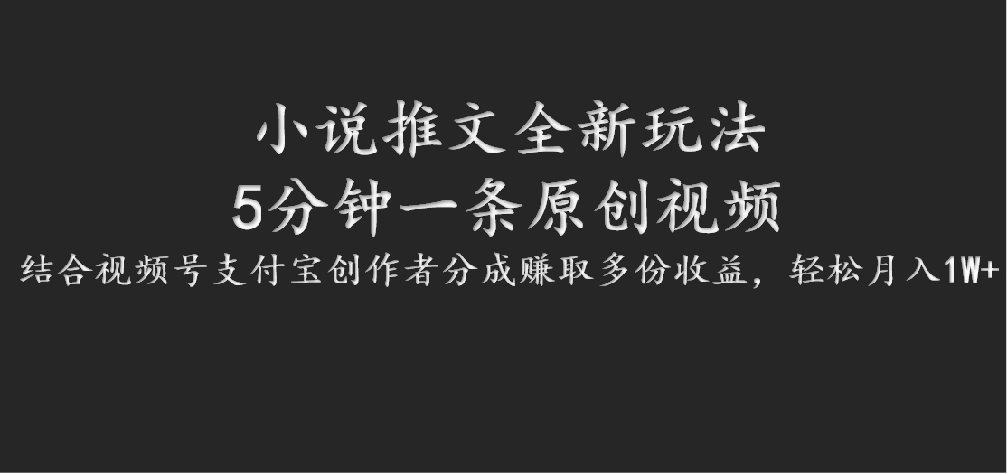 小说推文全新玩法，5分钟一条原创视频，结合视频号支付宝创作者分成赚取多份收益-3YVIP资源库