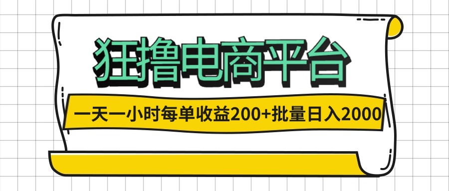（12463期）一天一小时 狂撸电商平台 每单收益200+ 批量日入2000+-3YVIP资源库