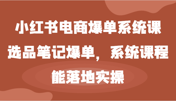 小红书电商爆单系统课-选品笔记爆单，系统课程，能落地实操-3YVIP资源库